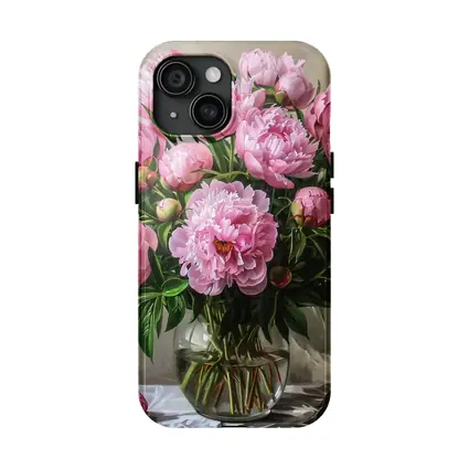 Pink Peonies Bouquet Glass Vase Painting