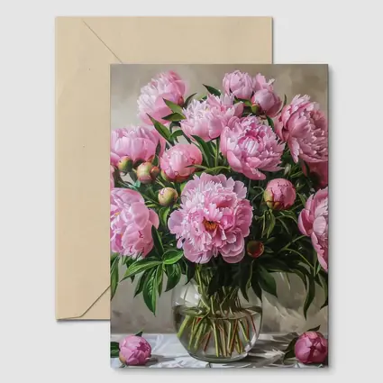 Pink Peonies Bouquet Glass Vase Painting