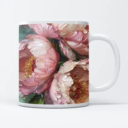 Pink Peonies Oil Painting With Water Drops