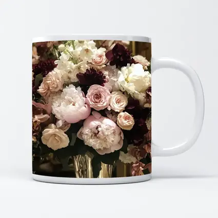 Pink Peonies Roses Burgundy Floral Bouquet