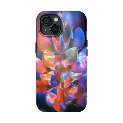 Neon Lupine Flower Dark Bokeh Background
