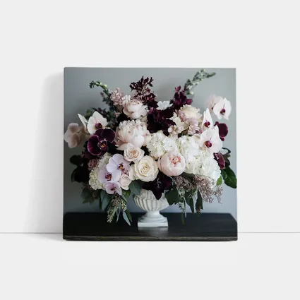 Peonies Orchids Roses Dark Plum Floral Arrangement
