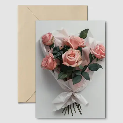 Pink Roses Bouquet Wrapped White Paper