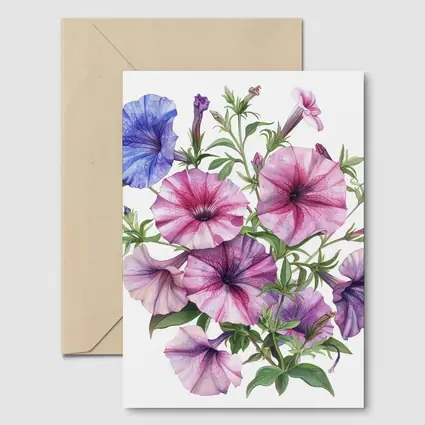 Petunia Flowers Botanical Watercolor Art Purple Pink