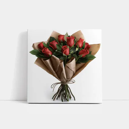 Red Roses Bouquet Wrapped In Kraft Paper