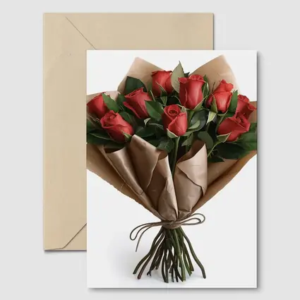 Red Roses Bouquet Wrapped In Kraft Paper