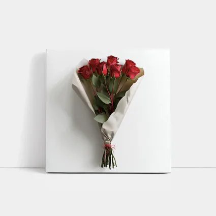 Red Roses Bouquet Wrapped White Paper
