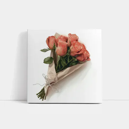 Coral Rose Bouquet Wrapped in Kraft Paper