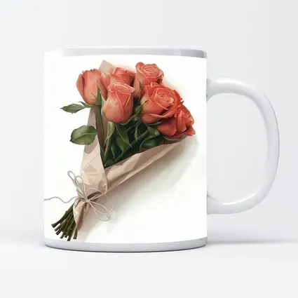 Coral Rose Bouquet Wrapped in Kraft Paper