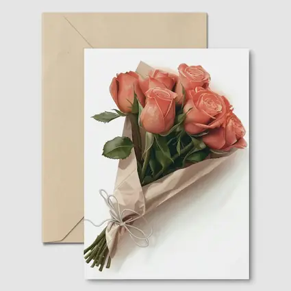 Coral Rose Bouquet Wrapped in Kraft Paper
