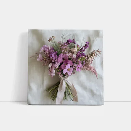 Purple Wildflower Bouquet Tied Linen Ribbon