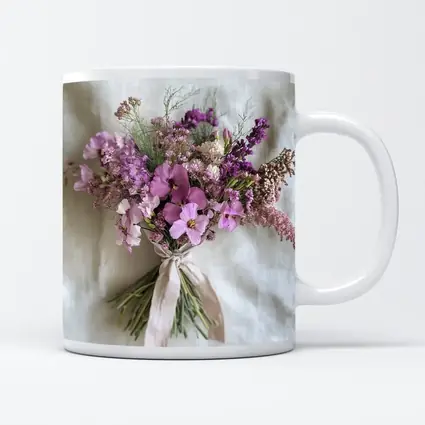Purple Wildflower Bouquet Tied Linen Ribbon