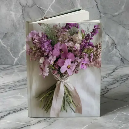 Purple Wildflower Bouquet Tied Linen Ribbon