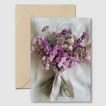 Purple Wildflower Bouquet Tied Linen Ribbon