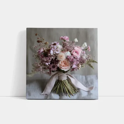 Pink Rose Ranunculus Wildflower Bouquet Ribbon