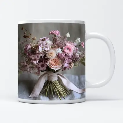 Pink Rose Ranunculus Wildflower Bouquet Ribbon