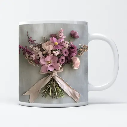 Pink Cosmos Rose Bouquet Ribbon Tied