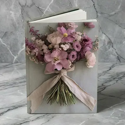 Pink Cosmos Rose Bouquet Ribbon Tied