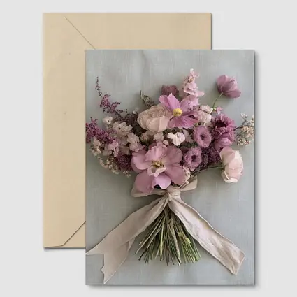 Pink Cosmos Rose Bouquet Ribbon Tied
