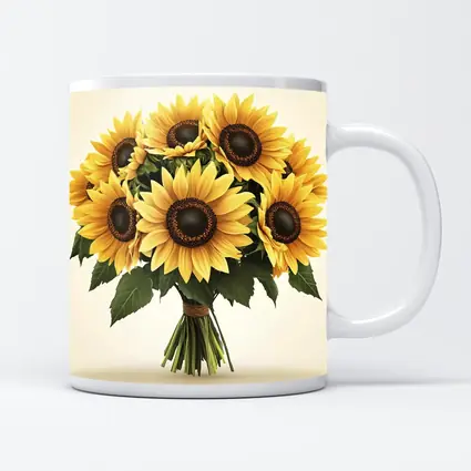 Sunflower Bouquet Tied With Twine Beige