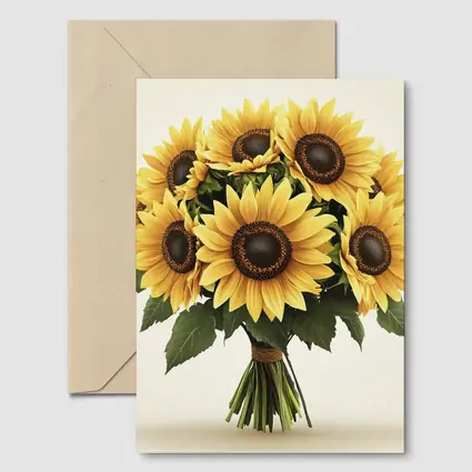 Sunflower Bouquet Tied With Twine Beige