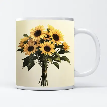 Sunflower Bouquet Tied With Twine Beige