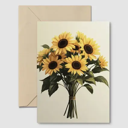 Sunflower Bouquet Tied With Twine Beige