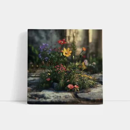 Wildflowers Growing Through Stone Pavement