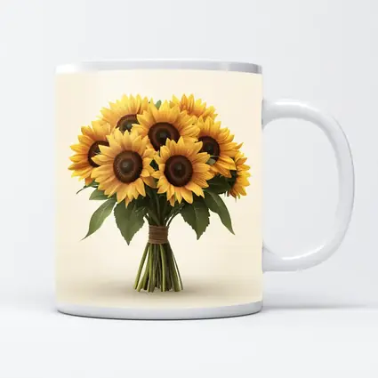 Sunflower Bouquet Tied With Twine Beige