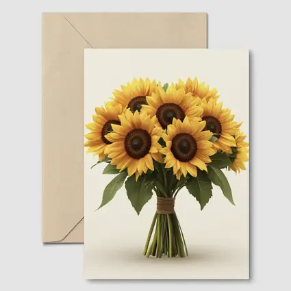 Sunflower Bouquet Tied With Twine Beige