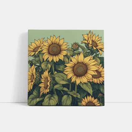 Sunflowers Illustration on Sage Green Background