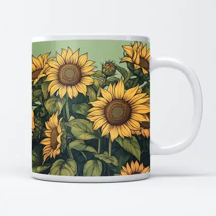 Sunflowers Illustration on Sage Green Background