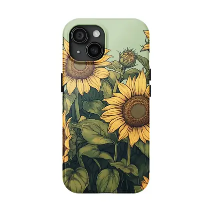 Sunflowers Illustration on Sage Green Background