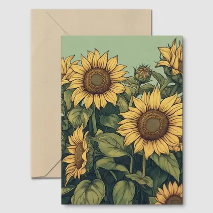 Sunflowers Illustration on Sage Green Background