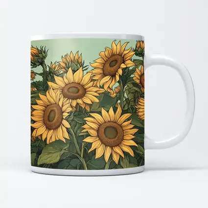 Sunflower Field Illustration Green Sky Background