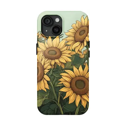 Sunflower Field Illustration Green Sky Background