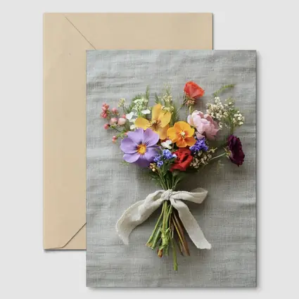 Colorful Wildflower Bouquet With Burlap Ribbon