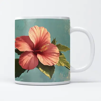 Pink Hibiscus Flower Vintage Teal Background