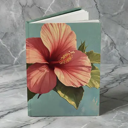 Pink Hibiscus Flower Vintage Teal Background