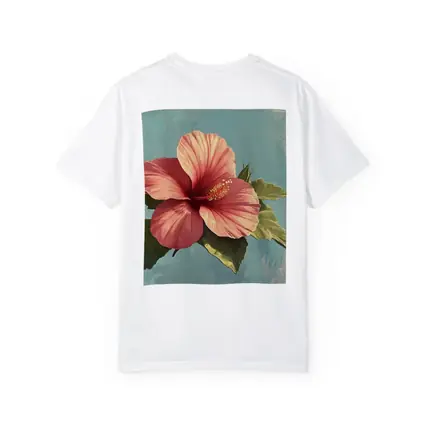 Pink Hibiscus Flower Vintage Teal Background