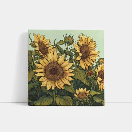Sunflower Garden Illustration Soft Green Background