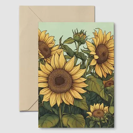 Sunflower Garden Illustration Soft Green Background