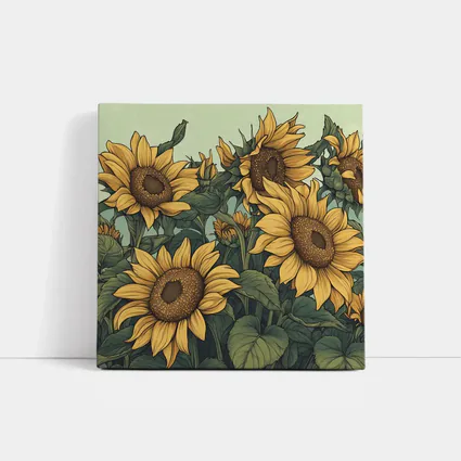 Illustrated Sunflowers Field Soft Green Background