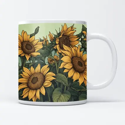 Illustrated Sunflowers Field Soft Green Background
