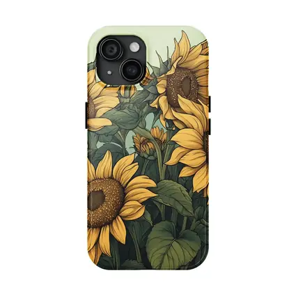 Illustrated Sunflowers Field Soft Green Background