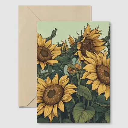 Illustrated Sunflowers Field Soft Green Background