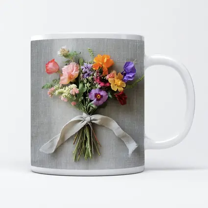 Colorful Wildflower Bouquet Tied Linen Ribbon