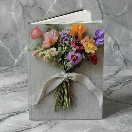 Colorful Wildflower Bouquet Tied Linen Ribbon