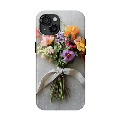 Colorful Wildflower Bouquet Tied Linen Ribbon