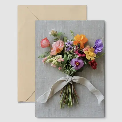 Colorful Wildflower Bouquet Tied Linen Ribbon